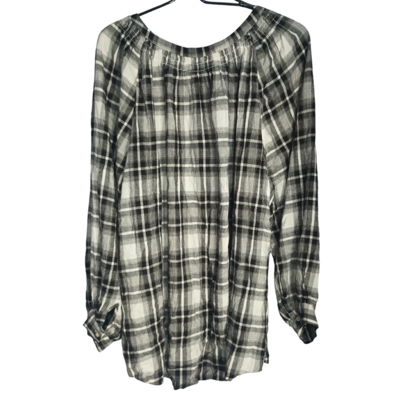 Loft PLUS Top, Plus Size Long Sleeve Top, Size: 22, Plaid Smocked Neck Tunic - Picture 3 of 5